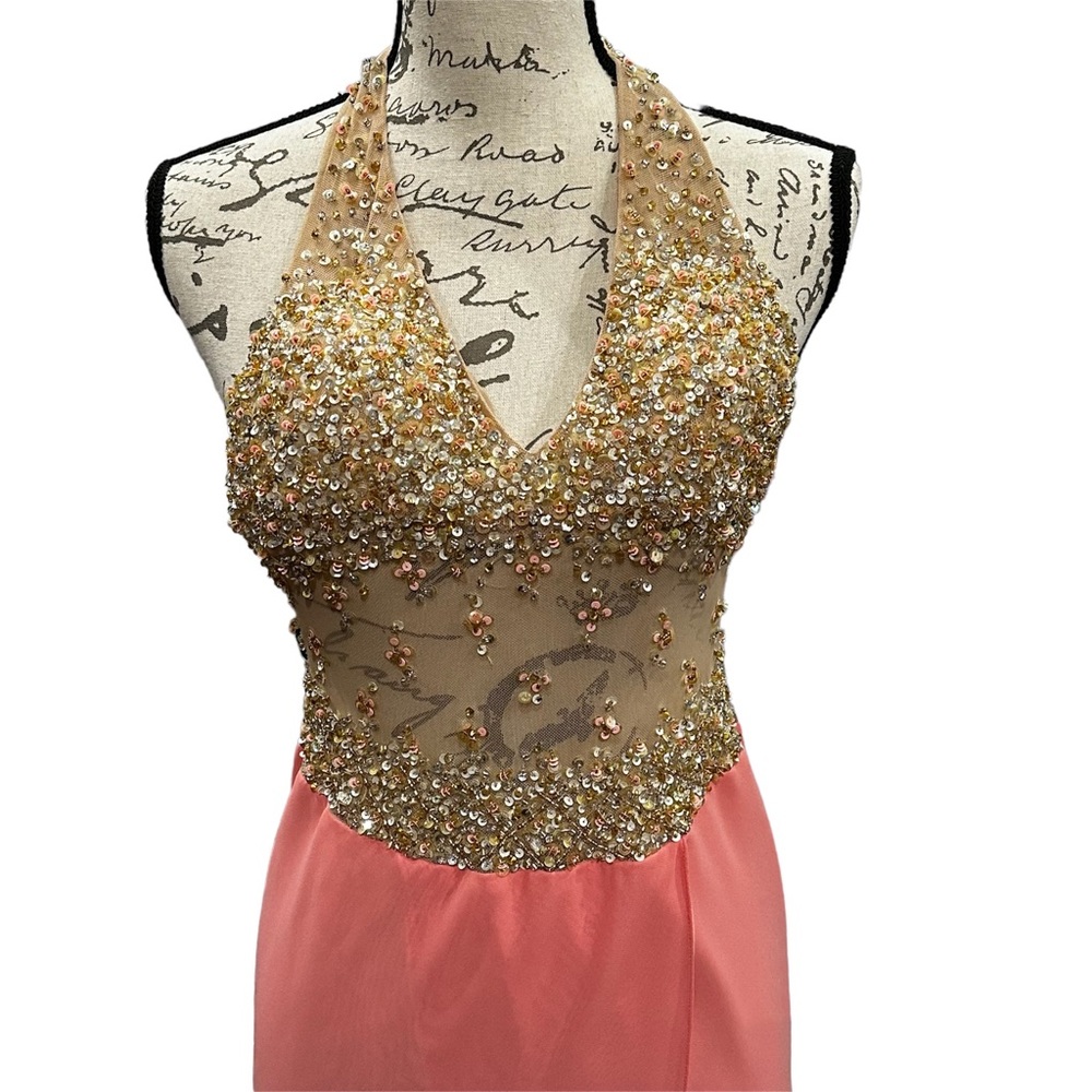 Cache Coral Encrusted Halter Top Gown size 1/2